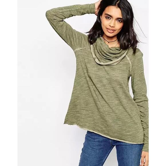 Free People FP Beach Large Green Grunge Raw Seams Boho Distressed - Picture 1 of 9